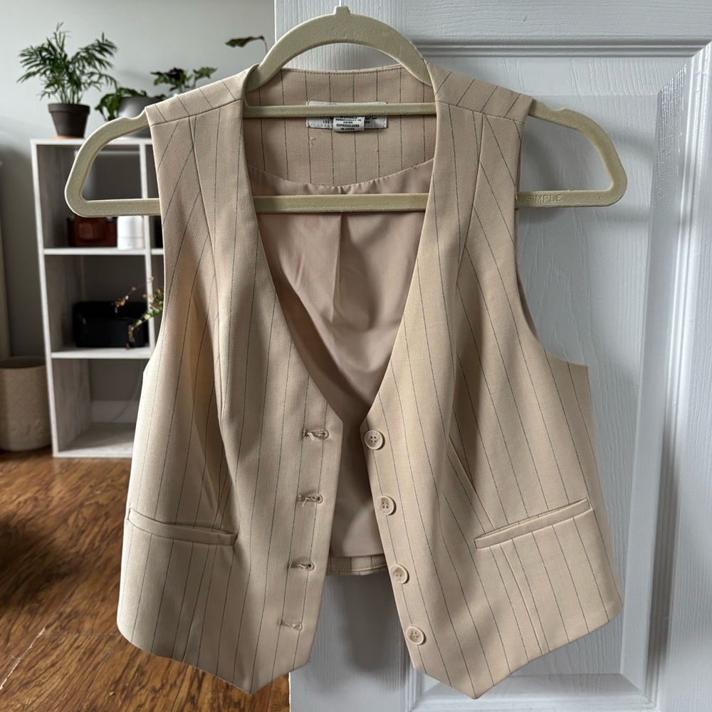 Rachel Zoe Light Beige Pinstripe Vest